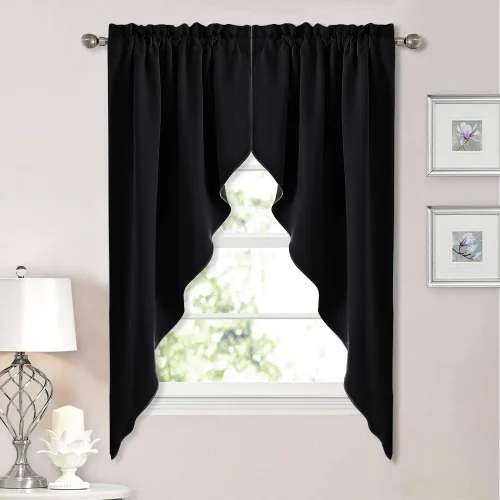 Miniatura 16 de NICETOWN Home Fashion - Cortinas de cocina con bolsillo para poste, cenefa festoneada a medida, cenefa festoneada sólida para ventana de Marrón