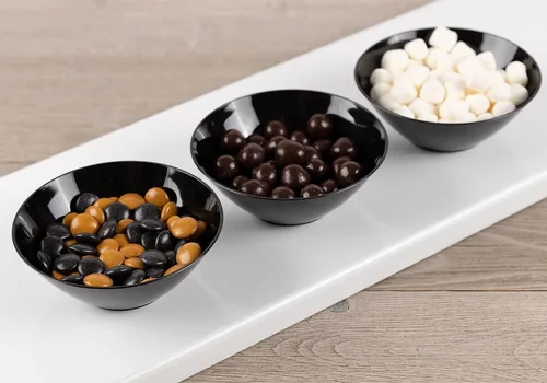 Miniatura 2 de [6 onzas, 50 unidades] Tazones de postre de plástico orgánico negro para fiestas, platos desechables elegantes y pesados de primera calidad