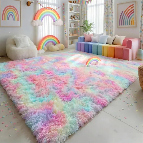 Miniatura 33 de Alfombras moradas para dormitorio de niñas, alfombra de 5 x 8 pies, alfombra peluda esponjosa para sala de estar, alfombras peludas gruesas