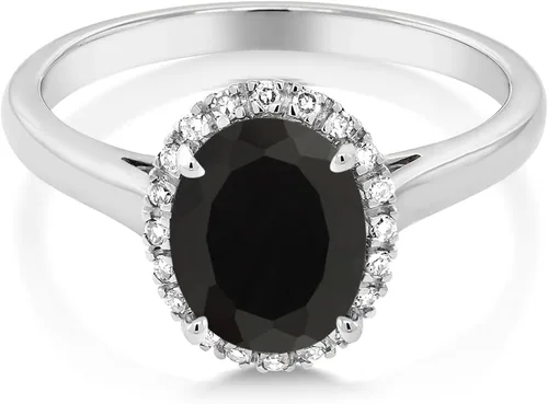 Miniatura 3 de Gem Stone King Anillo de compromiso ovalado de oro blanco de 10 quilates con piedra natal y halo de diamantes Ovalado de 0.354 x 0.276 in Anillo