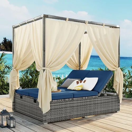 Miniatura 18 de Sofá cama redondo de ratán al aire libre con toldo retráctil y mesa de centro elevadora, muebles de patio, juego de sofá para piscina Garde