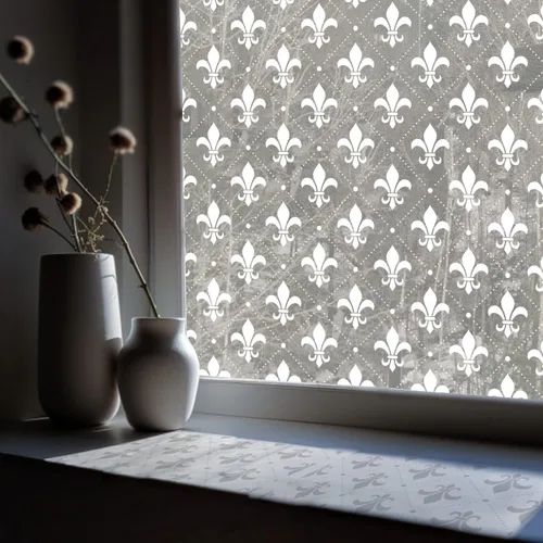 Película de privacidad blanca pura para ventana, diseño de patrón decorativo, película de vidrio esmerilado extraíble para puerta de ventana de