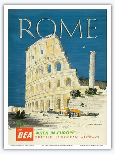 Miniatura 9 de Roma Italia – The Colisseum Flavian Anphitheatre – BEA (British European Airways) – Póster vintage de viaje de aerolínea por Hugh Casson 1955