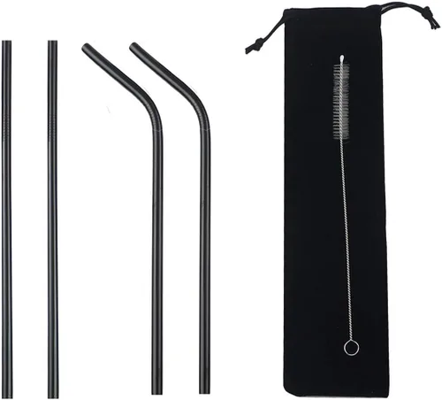 Pajitas de acero inoxidable de 8.5 pulgadas, paquete de 4 (2 rectas, 2 dobladas, 1 cepillo), ultra largas, ecológicas, incluye cepillo de limpieza