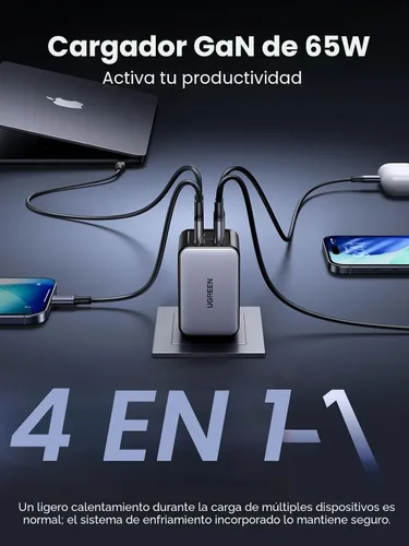 Miniatura 3 de UGREEN Nexode 65W GaN Cargador de Pared USB C, Cargador de 4 Puertos Tipo-C Rápido Compatible con MacBook Pro/Air, iPhone Serie 17/16/15, Galaxy