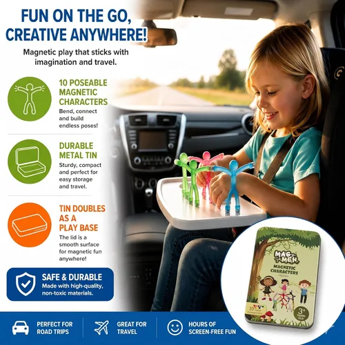 Miniatura 2 de MAGMEN STEM Juguetes Magnéticos de Viaje 10 Piezas, Avión Coche Viaje por Carretera, Rellenos de Calcetín Juguetes Fidget Sensoriales para Niños