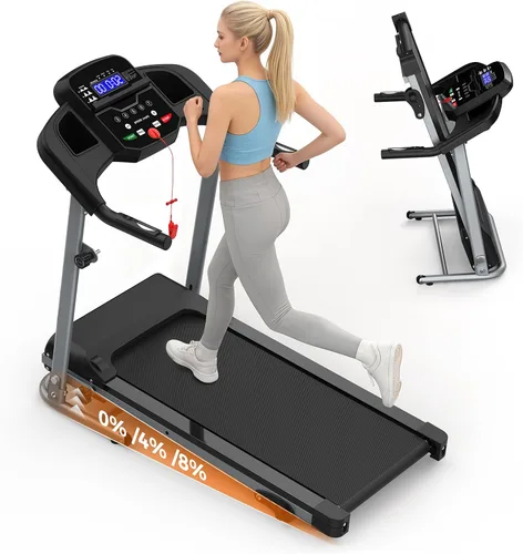 Lastforever Caminadora plegable para uso doméstico, motor silencioso de 2.5 HP, 0.5 a 7.5 MPH con 8% de inclinación manual, cinta de correr