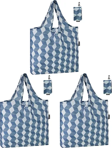 Miniatura 22 de HOLYLUCK Bolsas de comestibles reutilizables, bolsa de compras plegable resistente (estándar, 3 huellas de patas de perro azules)