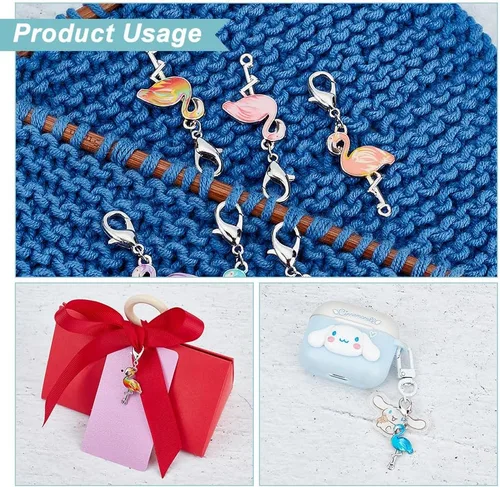 Miniatura 4 de NBEADS 24 marcadores de puntada de flamenco, aleación esmaltada de ganchillo, dijes extraíbles de pinza de langosta para tejer, tejer, coser y hacer