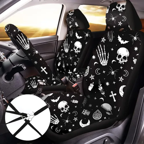 Miniatura 2 de Frienda 10 Piezas Fundas de Asiento de Automóvil para Mujeres Accesorios Interiores Fundas de Asiento con Funda para Volante, Correa de Muñeca