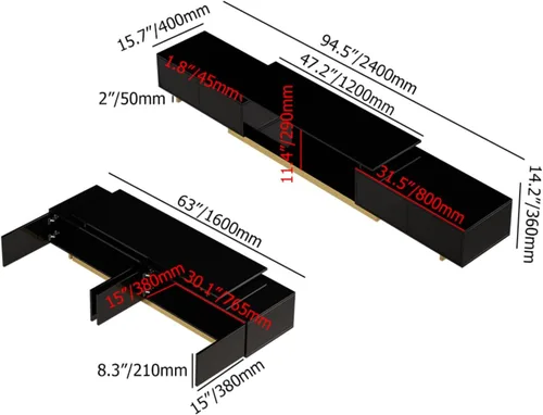 Miniatura 5 de homary Soporte de TV extensible, centro de entretenimiento moderno con cajones, consola multimedia de longitud ajustable para sala de estar y Negro