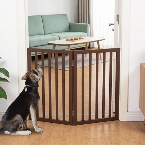 Miniatura 36 de Puerta para perros para interiores, valla independiente para perros, para la casa, puertas, pasillos o escaleras, puerta para mascotas plegable