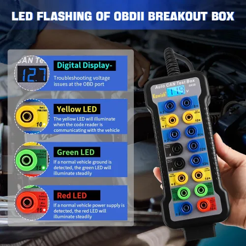 Miniatura 5 de Caja de ruptura OBD2 KAWISH Detector de protocolo OBDII Auto de 16 pines con pantalla LCD para detección de comunicación de protocolo