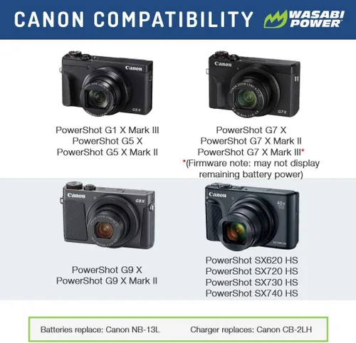 Miniatura 2 de Wasabi Power Batería (paquete de 2) cargador dual para Canon NB-13L, PowerShot G1 X Mark III, G5 X, G5 X Mark II, G7 X, G7 X Mark II, G7 X Mark III