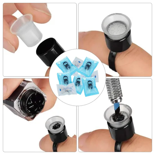 Miniatura 4 de Vasos de anillo de tinta, 50 anillos de pigmento, anillos de pegamento de pigmento de microblading con copas de tinta de esponja, tapas