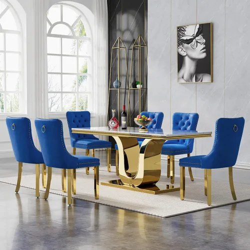 Miniatura 13 de SSLine Mesa de comedor moderna para mesa de cocina de mármol sintético de 6,70 pulgadas, mesa de comedor rectangular para muebles de cocina