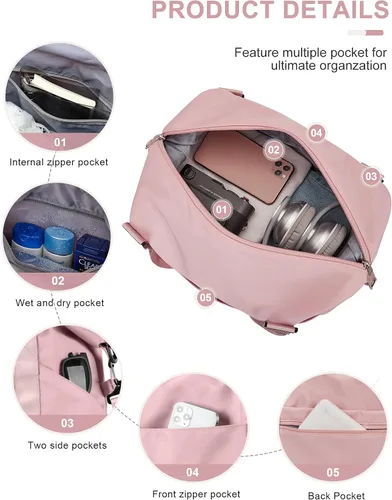 Miniatura 4 de Bolsa de viaje para mujeres y hombres, bolsa de fin de semana, S4-rosa