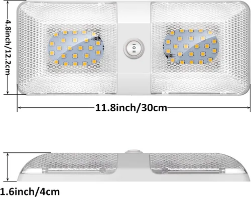 Miniatura 4 de BlueFire Luz LED de techo doble con interruptor de encendido/apagado, 6W 600LM, 4000-4500K, iluminación interior de 12 V CC para caravana, remolque