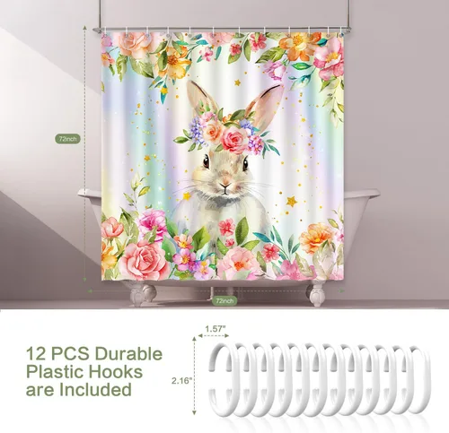 Miniatura 6 de Lokigo - Linda cortina de ducha con conejos, cortinas de ducha divertidas con conejos de Pascua para decoración de baño, cortina de ducha de tela