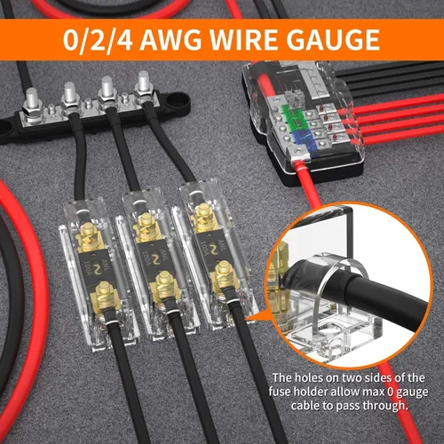 Miniatura 4 de Joinfworld Portafusibles ANL de 100 amperios con fusible ANL de 100 A, bloque de fusibles ANL calibre 0/2/4 para sistema de audio de automóvil