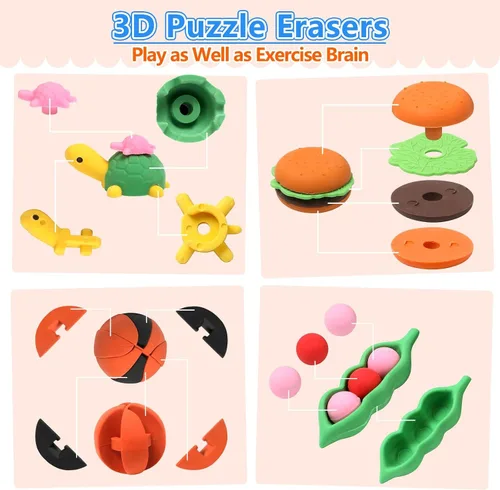 Miniatura 6 de Borradores de animales para niños, paquete de 50 borradores para niños, borradores a granel, rompecabezas 3D, borrador de recompensas y premios