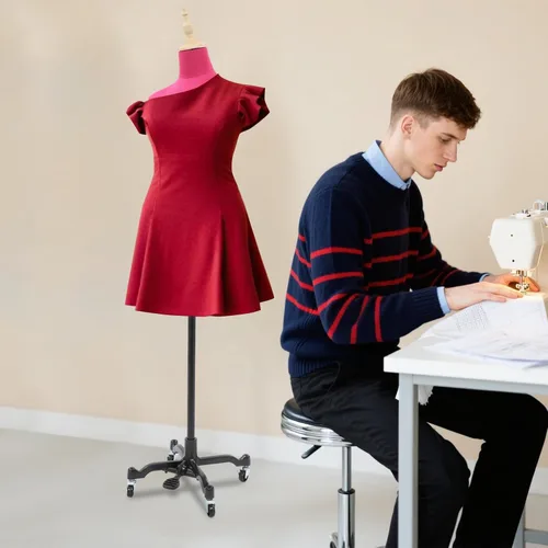 Miniatura 9 de Torso de maniquí de forma de vestido femenino, modelo de cuerpo ajustable de 51 a 75 pulgadas, modelo de exhibición de ropa con ruedas de 360°