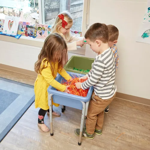 Miniatura 8 de ECR4Kids Mesa de juego ajustable de arena y agua de 2 estaciones, con recipientes sensoriales, Verde helecho/Azul polvoriento