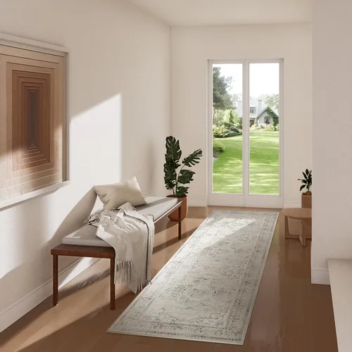 Miniatura 6 de Alfombra de pasillo lavable a máquina para pasillo: alfombras de cocina de 2 pies 6 pulgadas x 8 pies con respaldo de goma, antideslizante, Beige