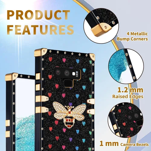 Miniatura 5 de Loheckle Funda para Samsung Galaxy Note 9 para mujer, diseño con soporte de anillo y cordón, elegante funda de lujo de abejas para Samsung Note 9 6.4