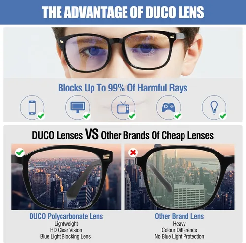 Miniatura 5 de DUCO K028 - Lentes de luz azul para niños y niñas, para juegos de computadora, antirrayos UV, para niños de 6 a 10 años