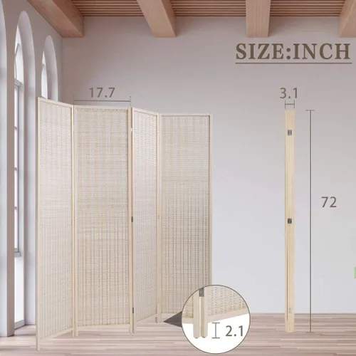 Miniatura 7 de Divisor de habitación de bambú de 6 pies de alto, 4 paneles divisores de habitación y pantallas de privacidad plegables, separación decorativa
