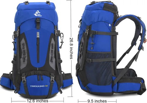 Miniatura 2 de Bseash Mochila de senderismo para acampar de 60 litros con cubierta para lluvia, impermeable, gran capacidad, deportes al aire libre, viajes, Azul