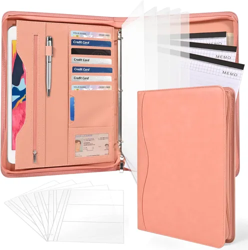 Miniatura 8 de Carpeta portafolios con anillas de 3 anillos, organizador de carpeta con anillas de 3 anillos, carpeta de cuero PU, planificador de negocios