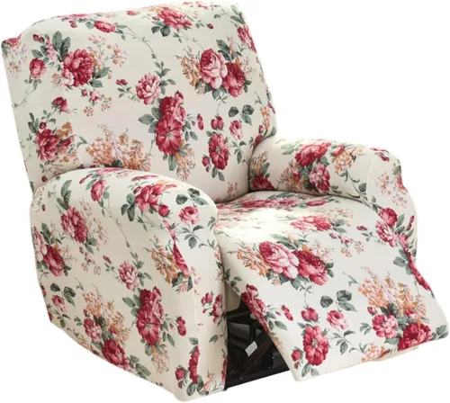 Miniatura 15 de NILUOH Funda para sillón reclinable, 4 piezas, elástica, estampada, con bolsillo lateral, funda para sofá reclinable, antideslizante, ajustable, 16