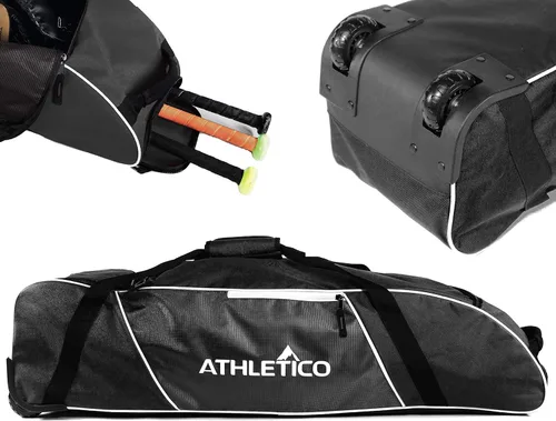 Athletico Bolsa de bate con ruedas para béisbol, softbol, equipo de T-Ball para jóvenes, niños y adultos