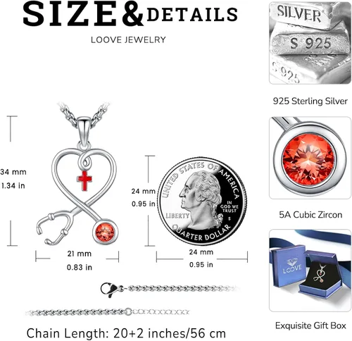Miniatura 147 de Collar de alas de ángel de plata de ley 925, ángel de la guarda, enfermera RN caduceo, dije de ángel de cristal, joyería de regalo para mujer