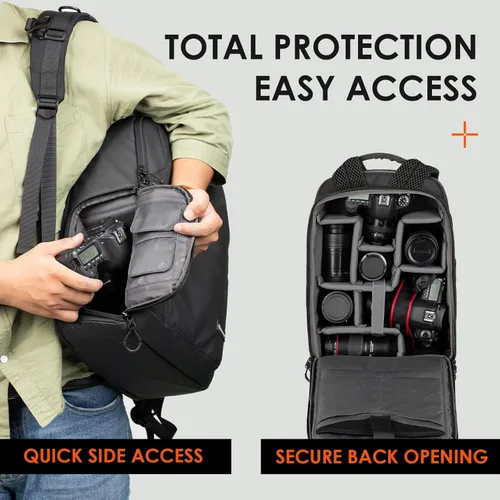 Miniatura 4 de TARION Mochila para cámara Slim Photography - Bolsa compacta para cámara réflex digital de 12.5 L con acceso lateral compartimento para laptop de 14