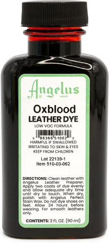 Angelus Tinte para cuero, tinte flexible para cuero, para zapatos, botas, bolsos, manualidades, muebles y más, 3 onzas (sangre de buey)