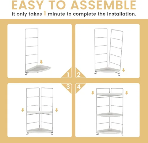 Miniatura 7 de Organizador de encimera de baño de 3 niveles, organizador de baño de plástico, bandeja de tocador de maquillaje de instalación sin herramientas