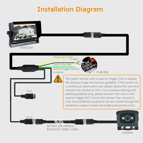 Miniatura 4 de VMS 1080P HD Sistema de cámara de respaldo para vehículos, entrada de señal de 2 videos, monitor IPS de 7 pulgadas de ancho