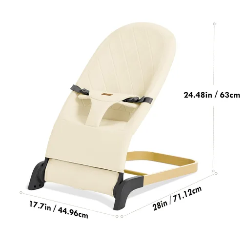 Miniatura 7 de Mecedora plegable para bebé, asiento de bebé con 3 alturas ajustables, balancín portátil para recién nacido, asiento ergonómico para rebote natural