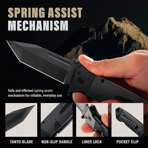Miniatura 4 de Navaja de bolsillo de servicio pesado con resorte para hombres - Hoja afilada Tanto de 3.5" - Cuchillos japoneses tácticos plegables de defensa