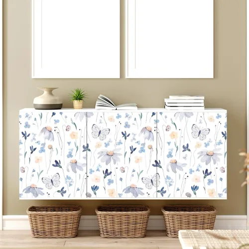 Miniatura 6 de CRE8TIVE Papel tapiz floral de acuarela para despegar y pegar, 24 x 118 pulgadas, diseño de mariposas amarillas/azules, para dormitorio, mural