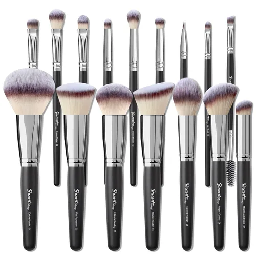 Miniatura 9 de Bueart Design 19 piezas Juego de brochas de maquillaje ULTRA SUAVE con etiqueta negra Incluye brocha grande para polvo, brocha plana para base
