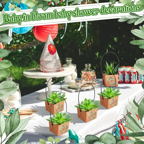 Miniatura 6 de Aliceset 100 bolsas de regalo para suculentas con asa de plástico, caja de regalo de papel kraft, cesta de regalo para baby shower, boda, fiesta,