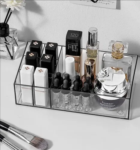 Miniatura 2 de Organizador de maquillaje acrílico transparente Bandeja de tocador para lápiz labial, perfumes, sombra de ojos y cosméticos