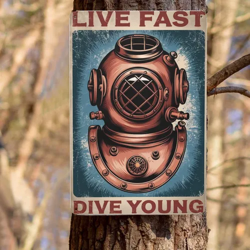 Miniatura 8 de Placa de pared retro para buceo, arte metálico de 8 x 12 pulgadas, diseño de aventura oceánica para casa de playa, sala de piscina y decoración