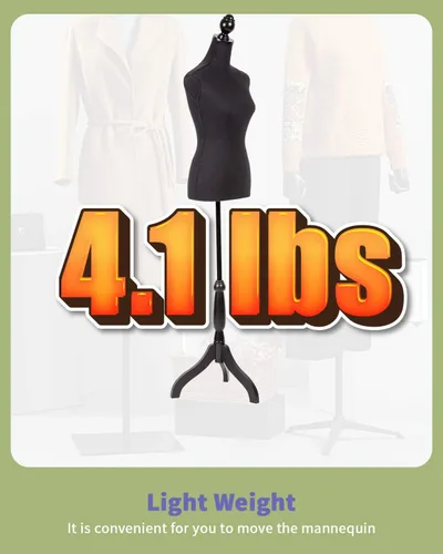 Miniatura 4 de Maniquí de maniquí de torso, forma de maniquí femenino, altura ajustable, modelo de exhibición, torso y trípode, soporte para ropa