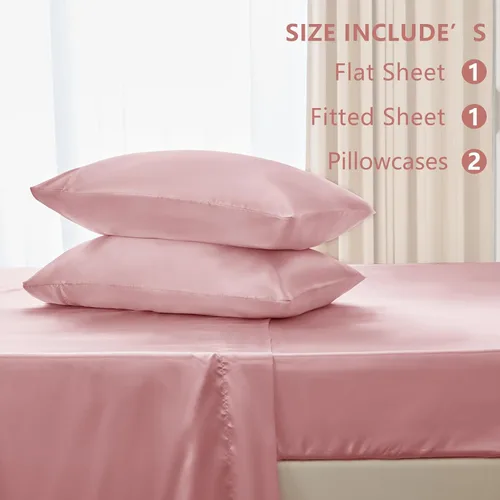 Miniatura 6 de CozyLux Sábanas de satén tamaño King – Juego de sábanas de 4 piezas color rosa con microfibra sedosa, 1 sábana bajera de bolsillo profundo, 1 sábana