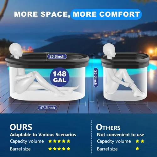 Miniatura 3 de AS ColdPlunge Bañera de hielo ovalada XXL para inmersión en frío, vaina de hielo portátil con tapa, bañera inflable de 148 galones con 2 válvulas
